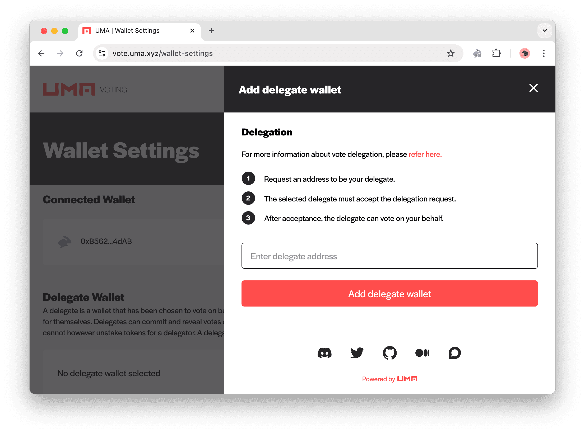 Add our delegate wallet on UMA